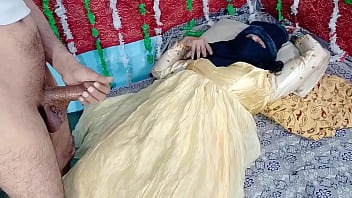 Desi bride in yellow dress engages in intense sexual activity with well-endowed Indian partner, as seen on Xvideos India