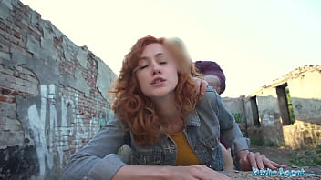 Public agent seduces and fucks a stunning redhead in a POV outdoor encounter